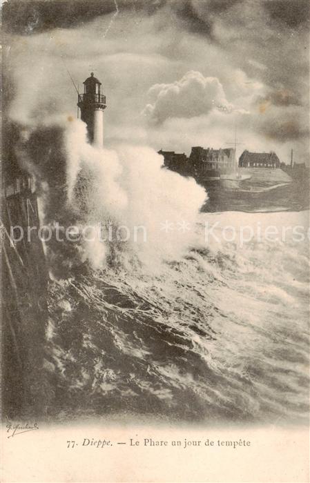 Dieppe 76 Le Phare un jour de tempete