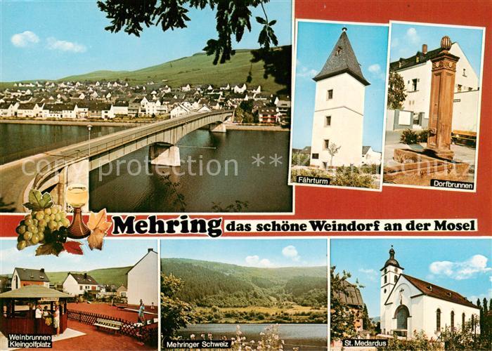Mehring Mosel Panorama Faehrturm Dorfbrunnen Weinbrunnen Minigolf Mehringer Schw