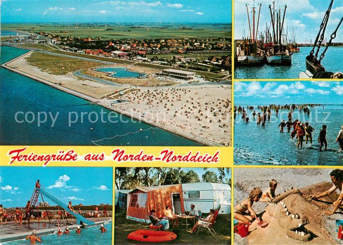 Norden Norddeich Nordseebad Fliegeraufnahme Fischerhafen Strandpartien Camping