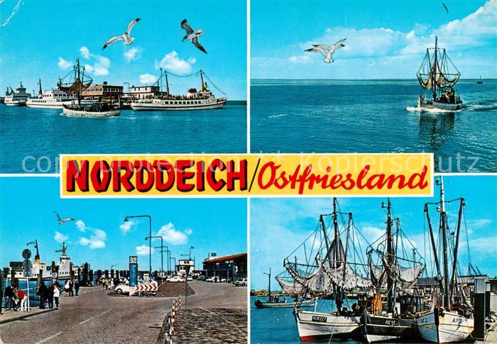 Norddeich  Norden Nordseebad Faehrschiffe Fischerboote Faehrhafen