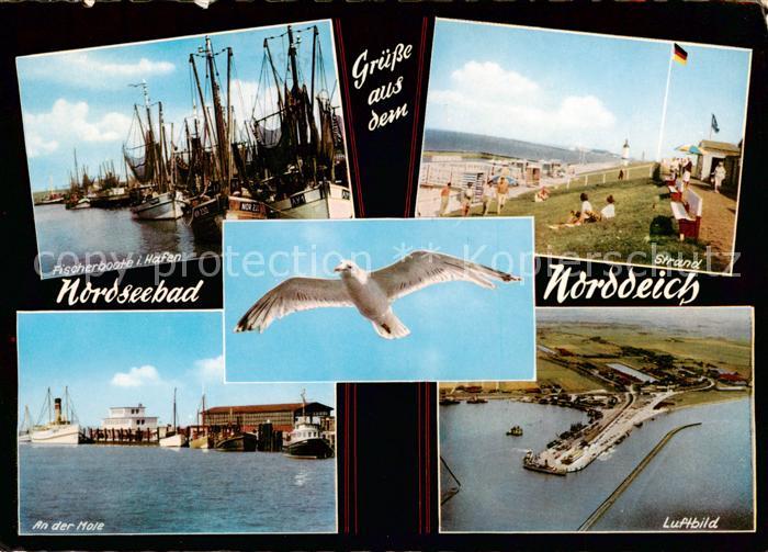 Norddeich  Norden Nordseebad Fischerboote im Hafen Strand An der Mole Fliegerauf