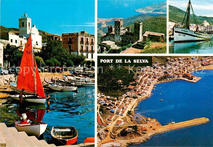 Selva Costa Brava ES Port de la Selva Castell Fischerboot Fliegeraufnahme