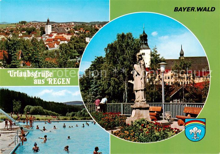 Regen Stadtansicht mit Kirche Denkmal Freibad