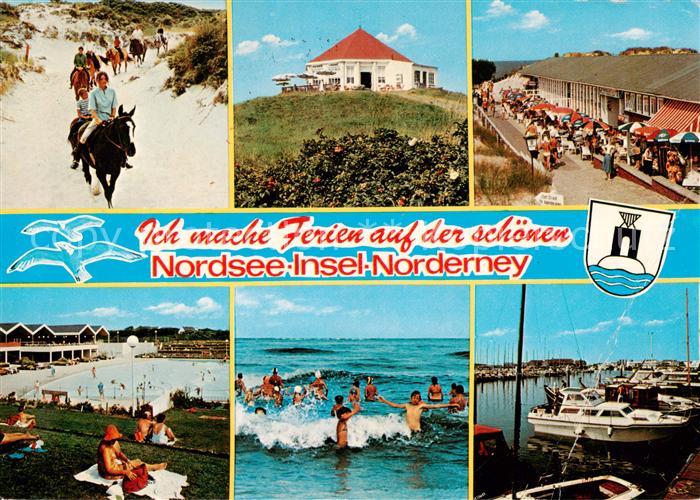 Norderney Nordseebad Reiten am Strand Gaststaette Freibad Strandleben Hafen