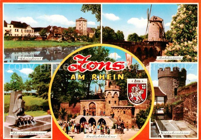 Zons Rhein NRW Rheinfront Muehlenturm Schweinebrunnen Freilichtbuehne Kroetschen