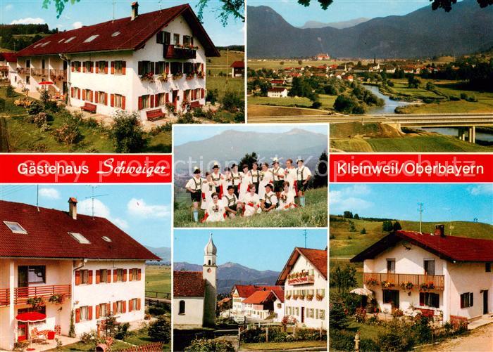 Kleinweil Gaestehaus Schweiger Ortsansicht mit Kirche Trachtengruppe Panorama Al