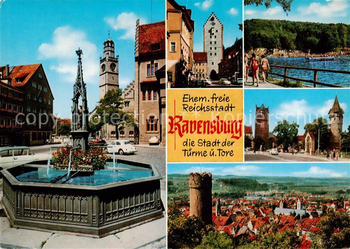 Ravensburg  Wuerttemberg Brunnen Stadttor Badesee Panorama
