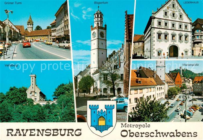 Ravensburg  Wuerttemberg Gruener Turm Blaserturm Lederhaus Veitsburg Marienplatz