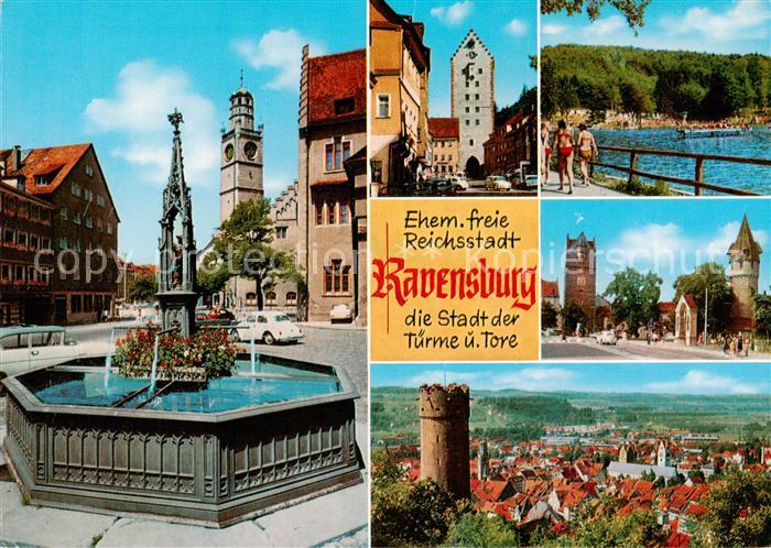 Ravensburg  Wuerttemberg Blaserturm Marktbrunnen Stadttor Runder Turm