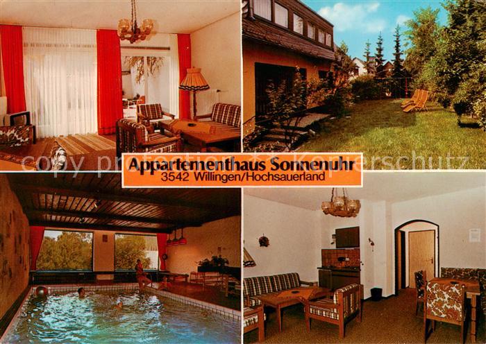 Willingen Sauerland Appartementhaus Sonnenuhr Garten Hallenbad Kaminzimmer
