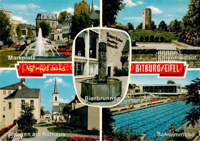 Bitburg Marktplatz Ehrenfriedhof Bierbrunnen Anlagen am Rathaus Schwimmbad