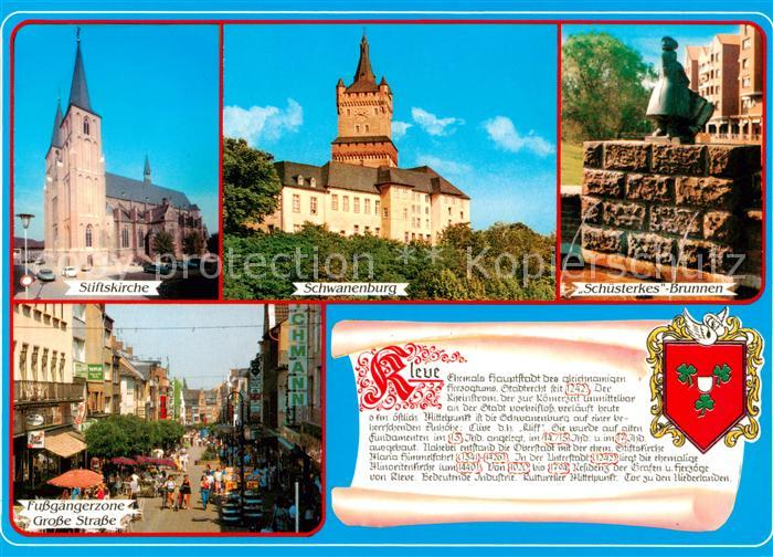 Kleve Niederrhein Stiftskirche Schwanenburg Schuesterkes Brunnen Fussgaengerzone