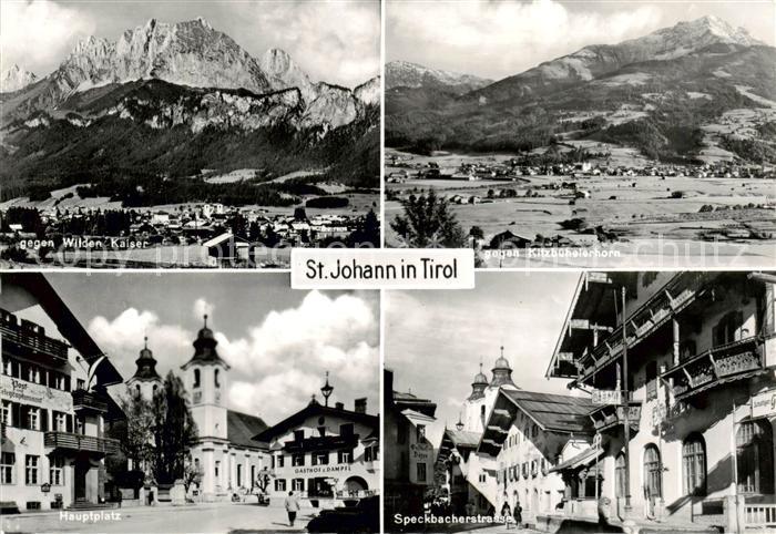 St Johann Tirol mit Wildem Kaiser Kitzbuehelerhorn Hauptplatz Speckbacherstrasse