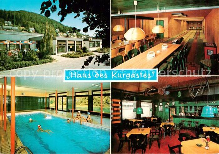 Schwalefeld Haus des Kurgastes Hallenbad Kegelbahn Gastraum Bar