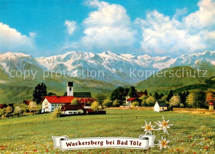 Wackersberg Bad Toelz Panorama mit Kirche und Benediktenwandgruppe