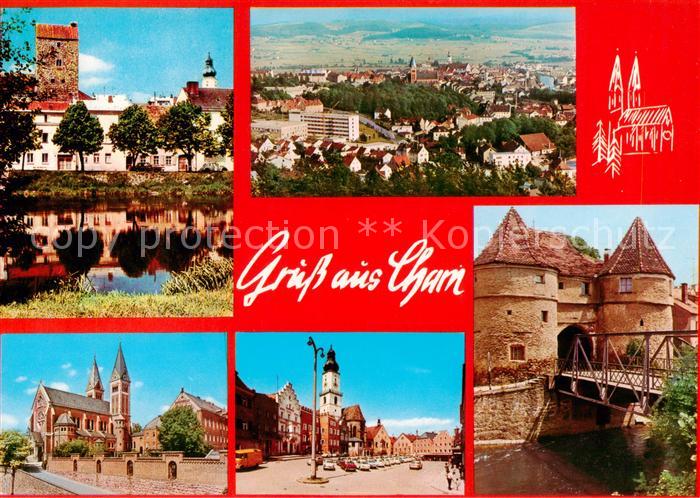 Cham  Oberpfalz Panorama Kirche Schloss Eingang Bruecke