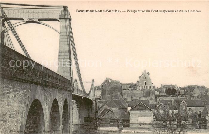 Beaumont-sur-Sarthe Pont suspendu et vieux Chateau