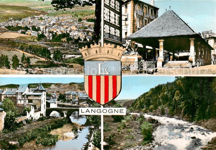 Langogne Vue Generale Monument aux Morts et les Halles Le Pont Vieux Rives d All