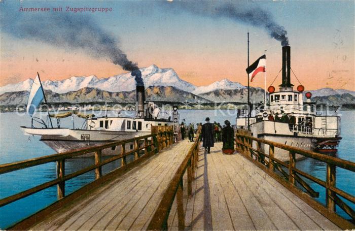 Ammersee Bayern Bootsanleger Dampfer Blick zur Zugspitzgruppe