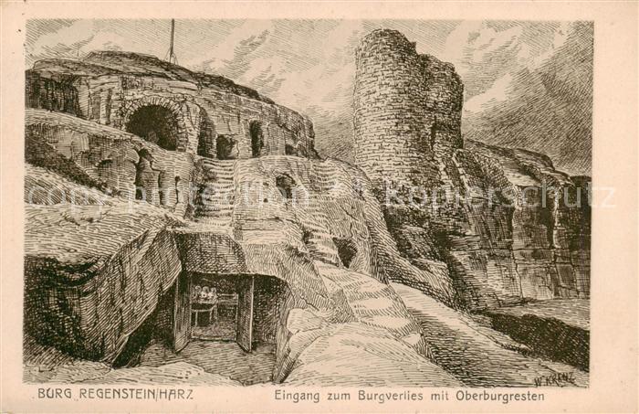 Regenstein (Burg) Eingang zum Burgverlies mit Oberburgresten Zeichnung