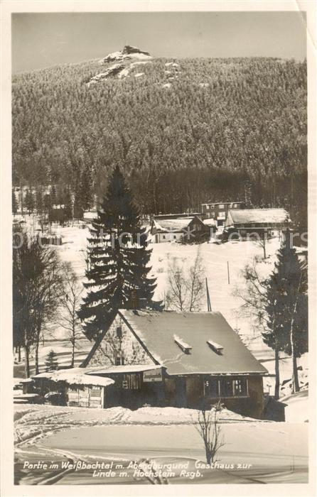 Weissbachtal Szklarska Poreba Riesengebirge PL mit Abendburgund und Gasthaus zur
