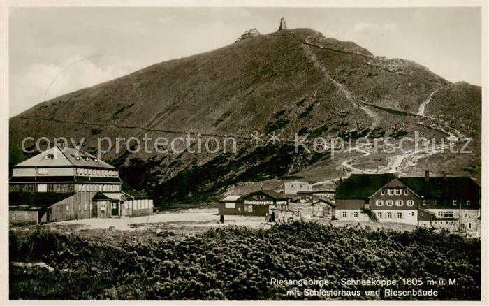 Schneekoppe Snezka CZ mit Schlesierhaus und Riesenbaude