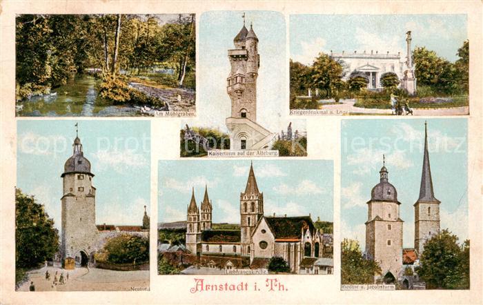 Arnstadt Ilm Muehlgraben Kaiserturm Alteburg Kriegerdenkmal Neutor Liebfrauenkir