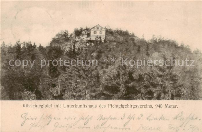 Koesseine Wunsiedel Fichtelgebirge Koesseinegipfel mit Unterkunftshaus des Ficht