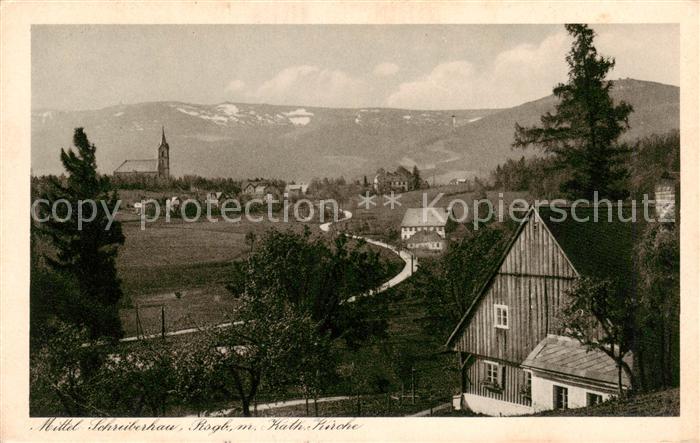 Mittel-Schreiberhau Szklarska Poreba Riesengebirge PL Panorama mit kath Kirche