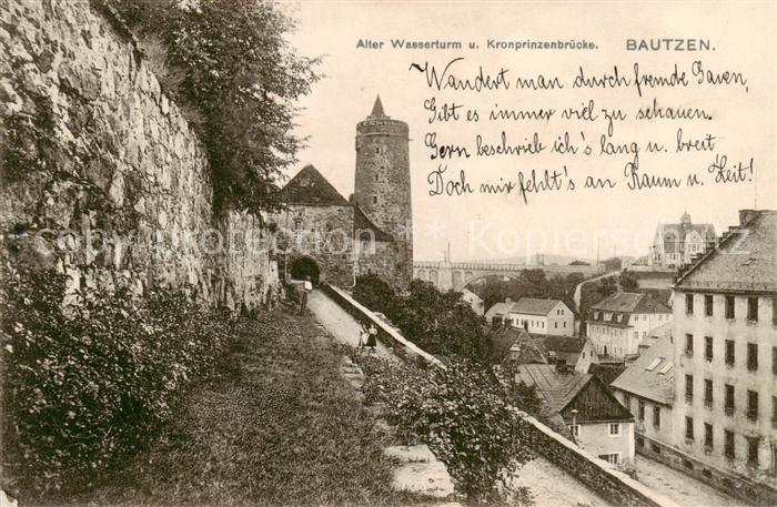 Bautzen Sachsen Alter Wasserturm und Kronprinzenbruecke