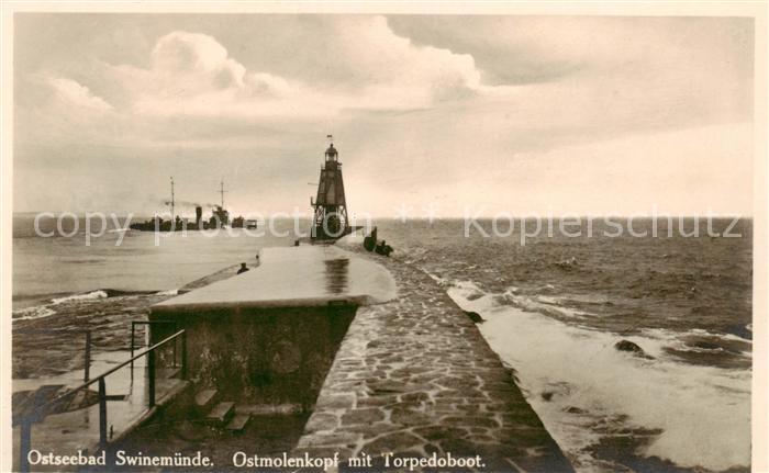 Swinemuende Swinoujscie Ostmolenkopf mit Torpedoboot Kriegsschiff
