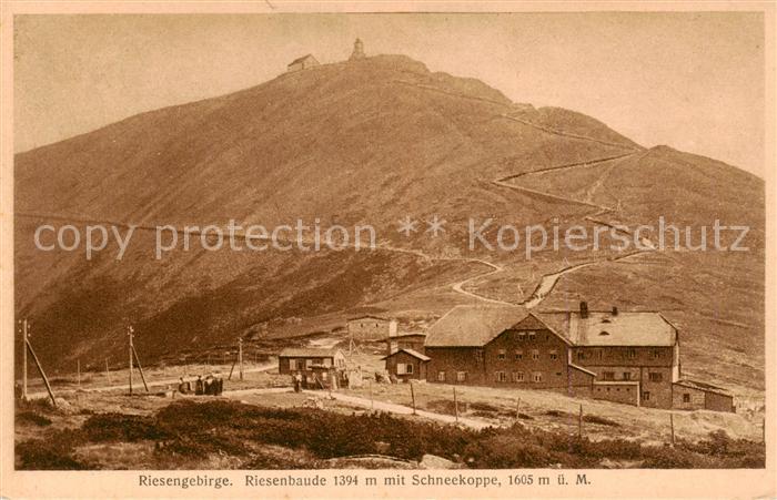 Riesengebirge Krkonose Karkonosze Riesenbaude mit Schneekoppe