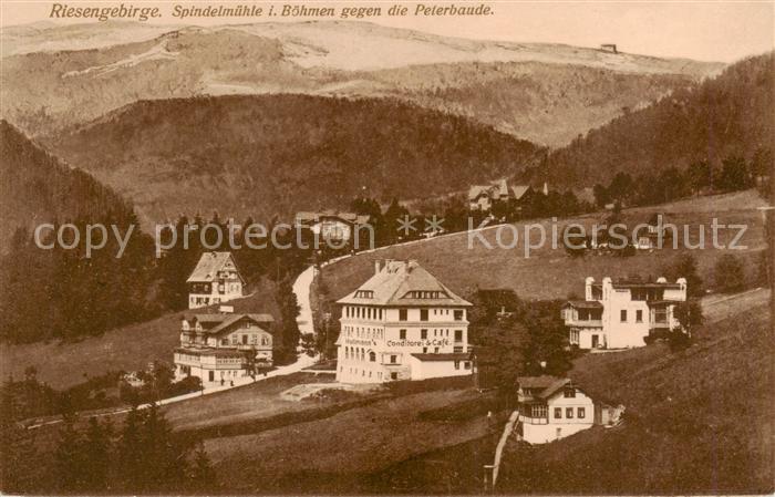Riesengebirge Krkonose Karkonosze Spindelmuehle mit der Peterbaude