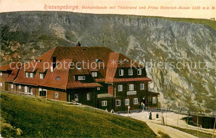 Riesengebirge Krkonose Karkonosze Hampelbaude mit Teichrand und Prinz Heinrich B