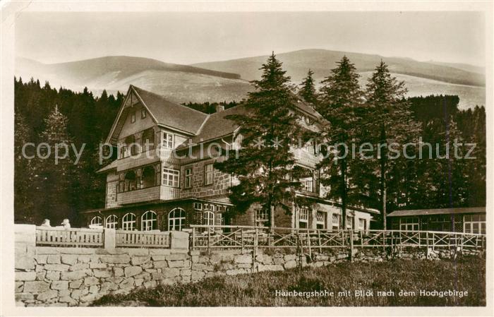 Hainbergshoehe 679m Riesengebirge PL Hotel Heinberghoehe mit Blick zum Hochgebir