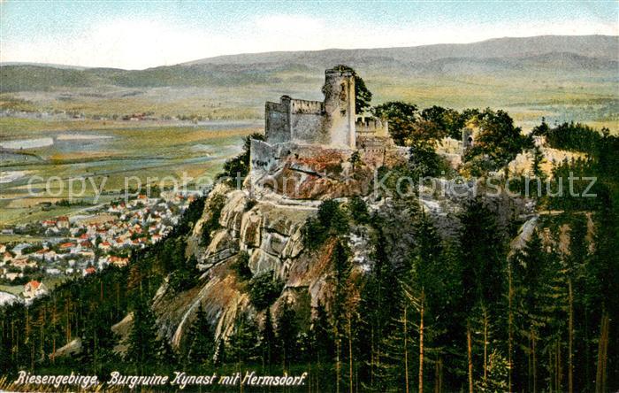 Hermsdorf Bad Riesengebirge PL Panorama mit Burgruine Kynast