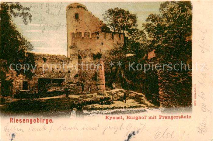 Kynast Sobieszow PL Burghof mit Prangersaeule