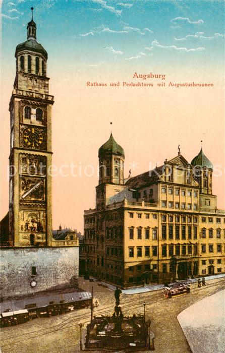 Augsburg Rathaus und Perlachturm mit Augustusbrunnen