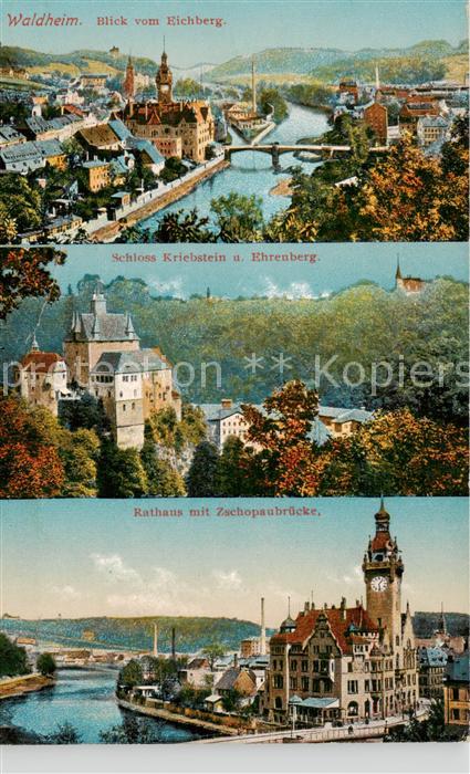 Waldheim Sachsen Blick vom Eichberg Schloss Kriebstein und Ehrenberg Rathaus mit