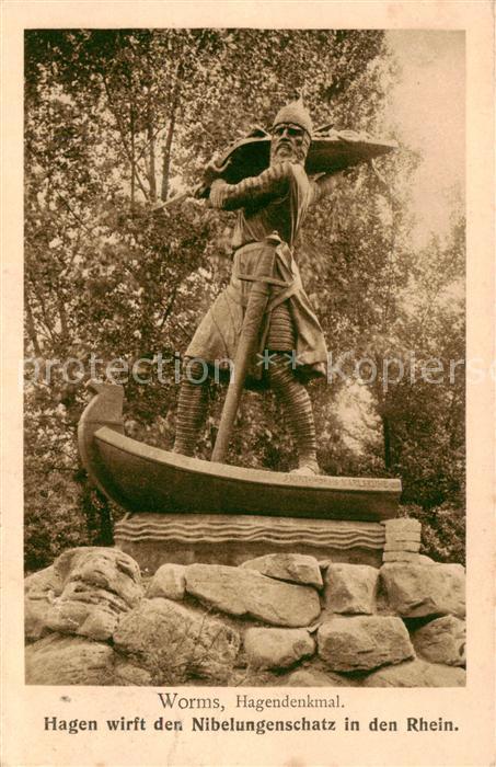 Worms Rhein Hagendenkmal Hagen wirft den Nibelungenschatz in den Rhein