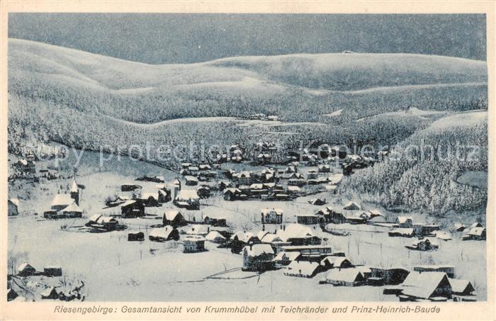 Riesengebirge Krkonose Karkonosze Blick von Krummhuebel mit Teichraender und Pri