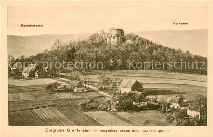 Isergebirge Jizerske Hory CZ Burgruine Greiffenstein mit Kemnitzkamm und Iserkam