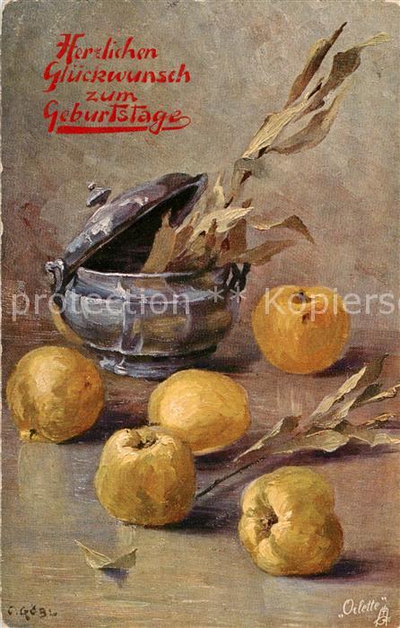 Verlag Tucks Oilette Serie Nr. 591 B Geburtstag aepfel