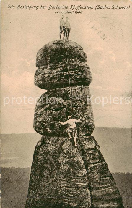 Klettern Bergsteigen Climbing Grimper Barbarine Pfaffenstein Saechs. Schweiz