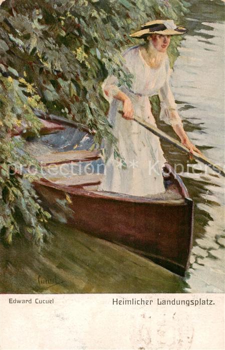 Kuenstlerkarte Edward Cucuel Heimlicher Landungsplatz