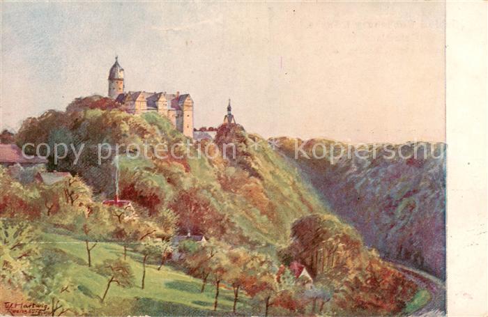 Rochsburg Lunzenau Schloss Rochsburg Aquarell von W. Hartwig Kuenstlerkarte