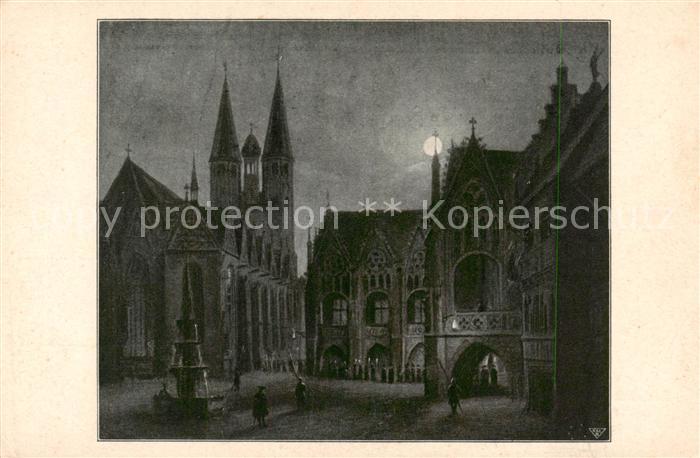BRAUNSCHWEIG  CITY Naechtliche Prozession auf dem Altstadtmarkte Kuenstlerkarte