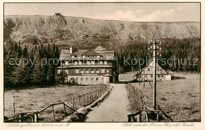 Riesengebirge Krkonose Karkonosze Schlingelbaude mit Blick zur Prinz Heinrich Ba