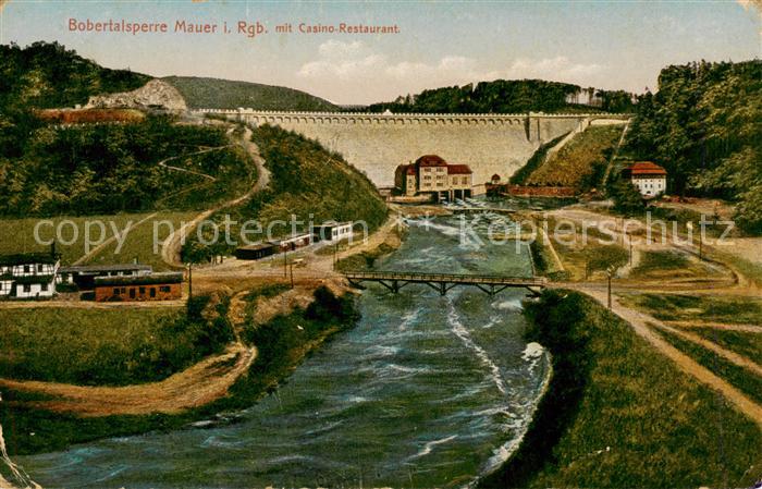 Bobertalsperre Mauer Riesengebirge PL Panorama mit Casino Restaurant