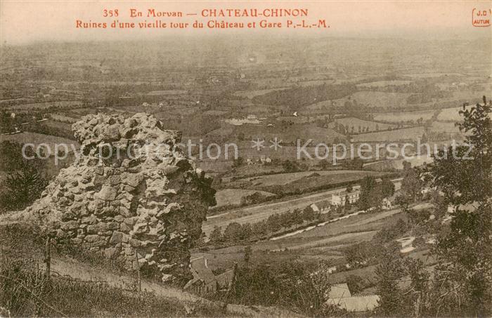 Chateau-Chinon 58 Nievre Ruines d’une vieille tour du Chateau et Gare PLM